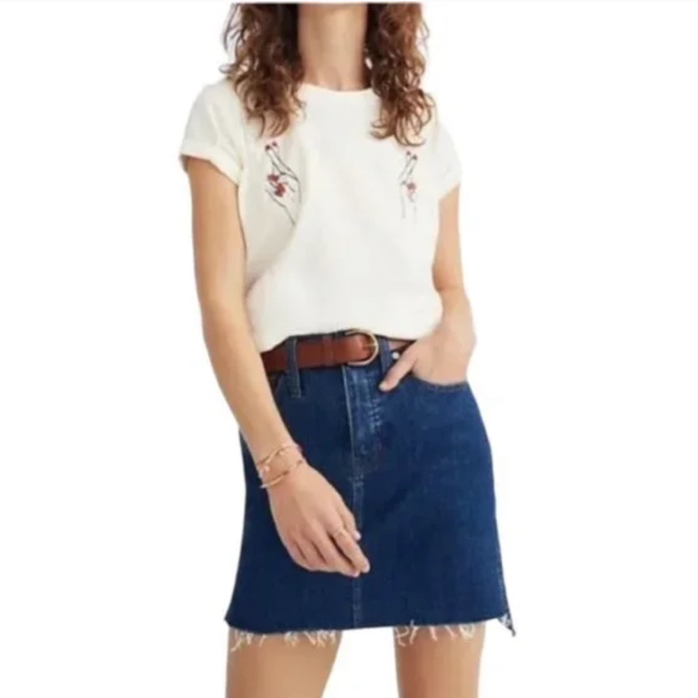 Madewell Mini‎ Jean Skirt Womans Blue Denim Hi-Low Split Hem Stretch C19
